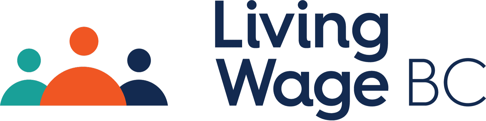 Clear background Living Wage BC logo, with stylized figures in teal, orange, and navy beside the text “Living Wage BC