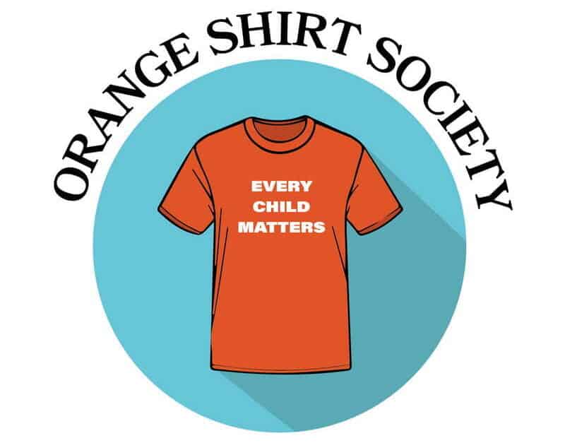 Orange shirt graphic with the words “Every Child Matters” and the text “Orange Shirt Society.”